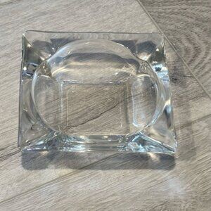 60's 70's Vintage MCM Tobacciana Square Clear Thick Glass Ashtray- 5 inch  VGUC